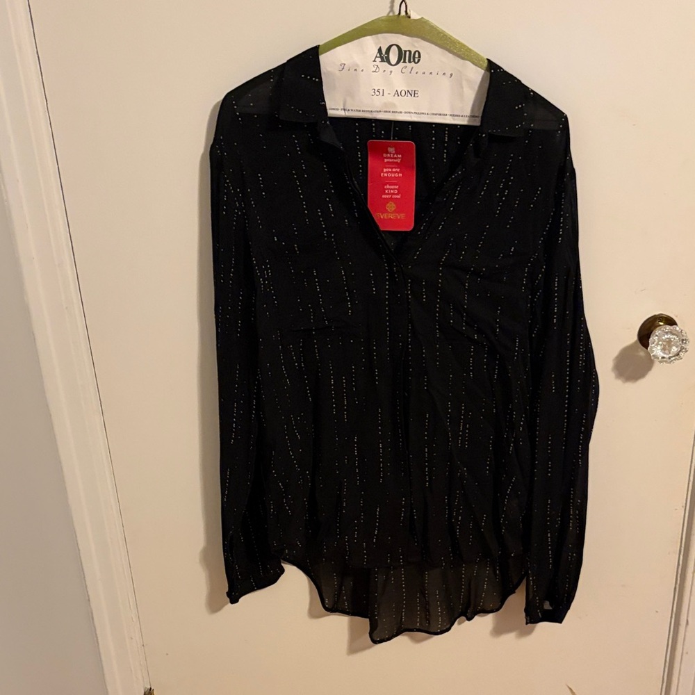 Evereve Black Sheer Blouse with Subtle Sparkle